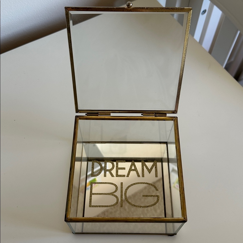 Glass Jewelry Box with GOLD 'DREAM BIG' Accent